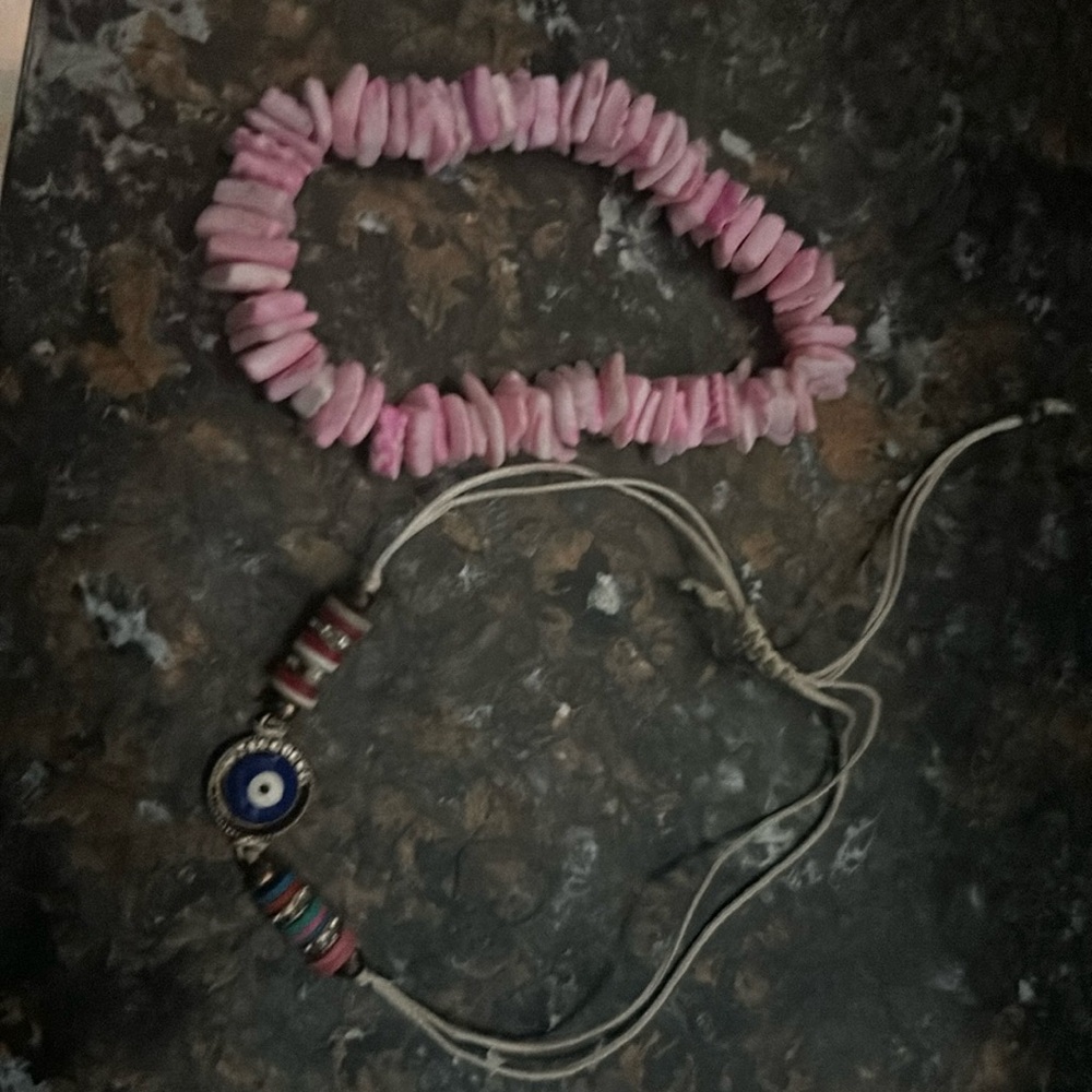 evil eye and pink bracelets